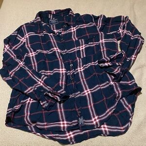 Abercrombie & Fitch Dark Blue and Burgundy Plaid Shirt